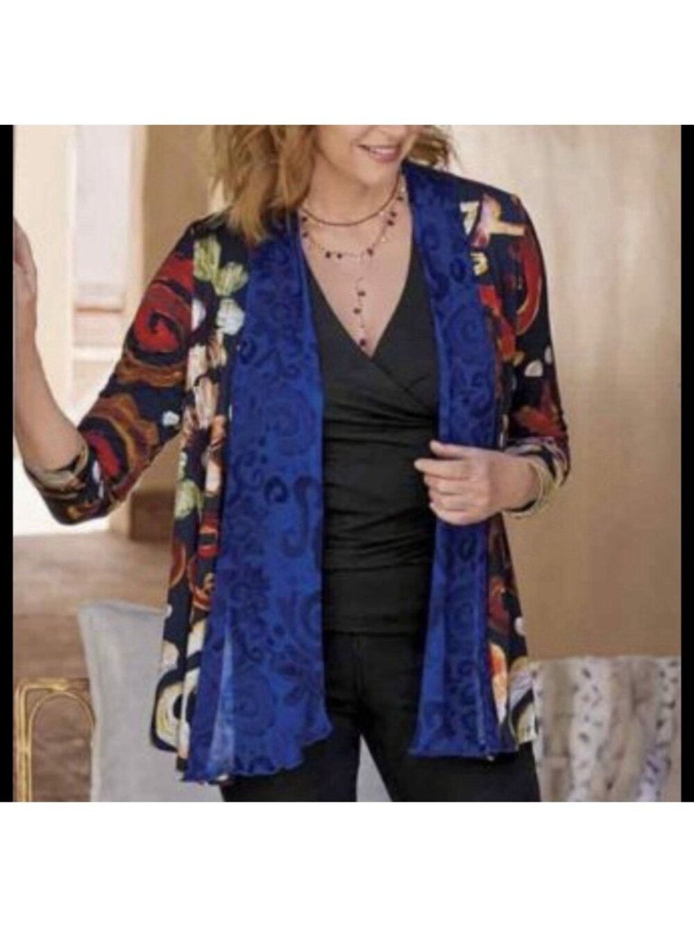 Soft Surroundings Langshire size L Open Front Cardigan Art to Wear Lagenlook
